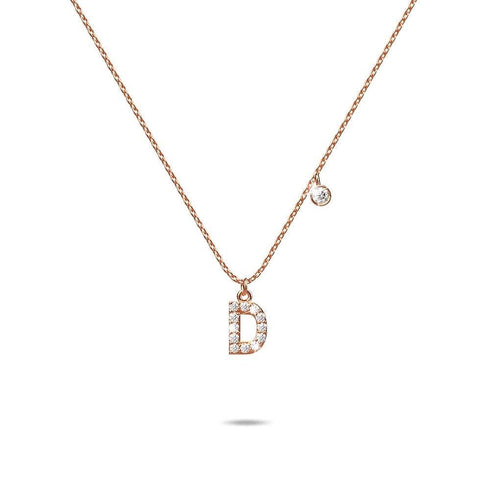 Solid 925 Sterling Silver Initial Crystal Personalised Alphabet Letter Necklace Rose Gold Filled